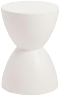 Euro Style Sallie Indoor/Outdoor Stool or End Table | Modern Hourglass Accent Style | UV- Protected Plastic Extra Seating or End Table for Patio, Balcony, Poolside, Entryway, or Living Room | White