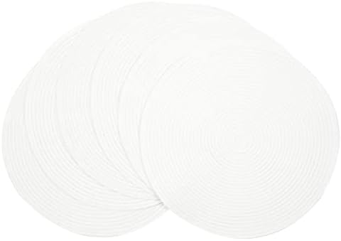 SHACOS Round Braided Placemats Set of 6 Round Table Mats for Dining Table 15 inch Washable Cotton Polyester Place Mat (White, 6)