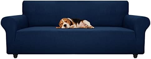 ZNSAYOTX Stretch Oversized Couch Cover Universal Sofa Covers for Living Room Dogs Pet Furniture Protector Spandex Extra Large Sofa Slipcovers with Anti Slip Foam Sticks (Navy Blue, XL Sofa)