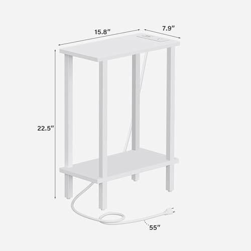 TUTOTAK Narrow Side Table Set of 2, Small End Table with Charging Station