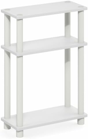 Furinno Turn-N-Tube Narrow Side Table, 3-Tier Rectangular Modern End Table with Storage Shelf, Slim Toolless Assembly Nightstand, Night Stand, Bedside Table, for Living Room, Bedroom, White