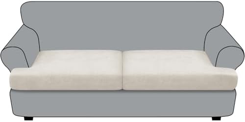 T Cushion Sofa Slipcovers Leather-Look 2PC Stretch Sofa Cushion Covers for 2 Cushion Couch Individually Couch Seat Cover with Elastic Bands, Pet-Friendly, Non-Slip, Easy Fit - Beige