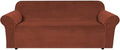 H.VERSAILTEX Stretch Velvet Sofa Covers for 3 Cushion Couch Covers Furniture Protector Soft with Non Slip Elastic Bottom, Crafted from Thick Comfy Rich Velour (Large Sofa 90"-97", Rust)