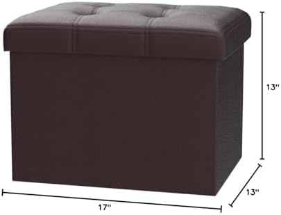 Bsketa Storage Ottoman Bench,17 Inch Folding Leather Foot Rest Stool,Brown