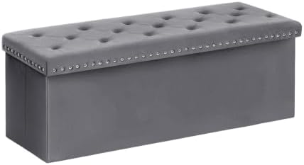 B FSOBEIIALEO Storage Ottoman Bench, 43" Velvet Ottoman With Storage, Grey