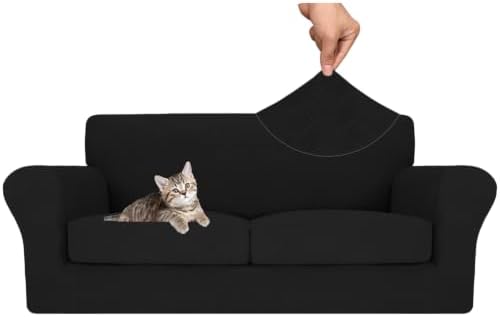 MAXIJIN 3 Piece Couch Covers for 2 Cushion Couch Sofa Cover, Stretch Loveseat Sofa Slipcovers for Sofas with 2 Large Cushions, Thick Dogs Pet Furniture Covers (71"-91", Black)