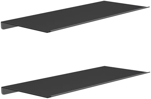 MKO 2 Pack 12" Floating Shelves for Wall, Metal Wall Mounted Shelf for Bathroom, Bedroom, Living Room, Kitchen, Little Hanging Shelves for Books/Storage/Room Decor, Black