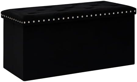 B FSOBEIIALEO Storage Ottoman Bench, 30" Velvet Ottoman With Storage, Black