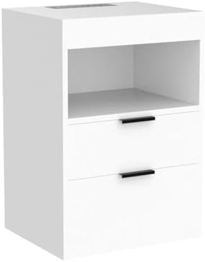 Yusong Night Stand, LED Nightstand with Charging Station, White