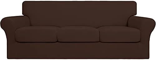 Easy-Going 4 Pieces Stretch Sofa Cover for 3 Cushion Couch Washable