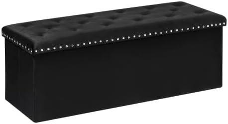 B FSOBEIIALEO Storage Ottoman Bench, 43" Velvet Ottoman With Storage, Black