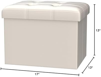 Bsketa Storage Ottoman Bench,17 Inch Folding Leather Foot Rest Stool,Beige