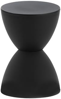 Euro Style Sallie Indoor/Outdoor Stool or End Table | Modern Hourglass Accent Style | UV- Protected Plastic Extra Seating or End Table for Patio, Balcony, Poolside, Entryway, or Living Room | Black