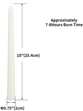 flamecan Ivory Taper Candles, Set of 40 Unscented and Smokeless 10 Inch Taper Candles Long Burning, Paraffin Wax with Cotton Wicks for Burning Approxinately 7-8 Hours Time