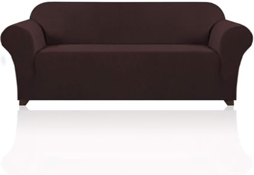 PrinceDeco Stretch Sofa Cover Slipcover Couch Covers for 3 Cushion Couch Furniture Protector Sofa Covers with Non Slip Elastic Bottom Dogs Pet Friendly Fitted(Large Sofa 90"-100",Brown)