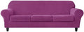 OBCREAT 4 Pieces Sofa Slipcover Stretch Velvet Sofa Covers for 3 Cushion Couch Soft Couch Cover with Elastic Bottom Non Slip Furniture Protector for Pets Kids (Purple, Large)