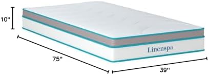 Linenspa 10 Inch Hybrid Mattress, Medium, Bed in a Box, Twin Size