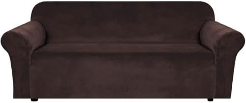 H.VERSAILTEX Stretch Velvet Sofa Covers for 3 Cushion Couch Covers Furniture Protector Soft with Non Slip Elastic Bottom, Crafted from Thick Comfy Rich Velour (Large Sofa 90"-97", Chocolate)