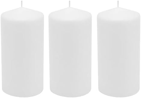 Stonebriar 3 Pack Tall 3 x 6 Inch 65 Hour Long Burning Unscented White Wax Pillar Candles