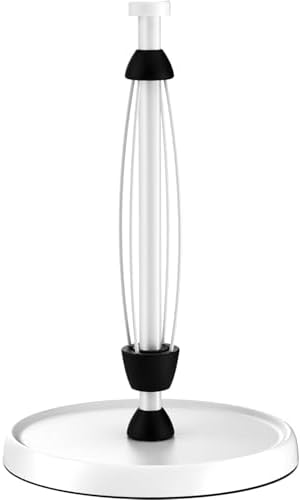 White Paper Towel Holder Countertop, White Kitchen Accessories Decor, Stainless Steel, Weighted Base, Paper Towel Roll Holder Stand with Ratchet Mechanism for Kitchen Bathroom Farmhouse Essentials