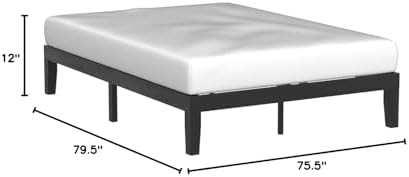 Mellow Naturalista Classic 12 Inch Solid Wood Platform Bed with Wooden Slats, King, Black