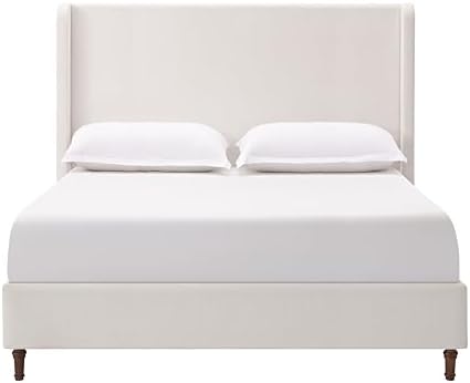 54" Tall Headboard Upholstered California King Platform Bed Frame with Wingback, Modern Farmhouse Tufted Fabric Bed with Solid Wood Legs, No Box Spring Needed, Cream White