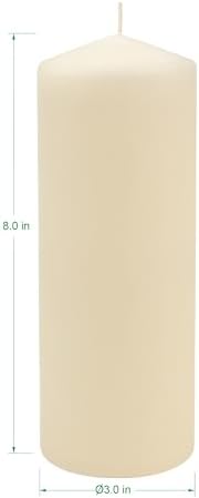 Stonebriar Unscented Pillar Candles – 80 Hour Burn Time, Long-Lasting Wax Candles for Weddings, Holidays, Home Décor & Special Events, Pack of 3, Ivory, 3" x 8"