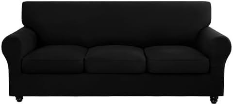 SearchI Stretch Sofa Cover Couch Cover, 4 Pieces Sofa Slipcover with 3 Separate Cushion Cover, Washable Furniture Protector for Living Room(Sofa, Black)