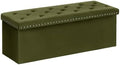 B FSOBEIIALEO Storage Ottoman Bench, 43" Velvet Ottoman With Storage, Olive