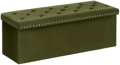 B FSOBEIIALEO Storage Ottoman Bench, 43" Velvet Ottoman With Storage, Olive