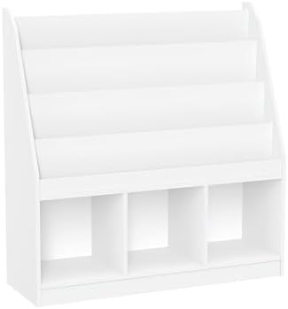 RiverRidge Kids 4 shelves Three Cubbies Bookrack, White (02-251), 11.81"D x 35"W x 36"H