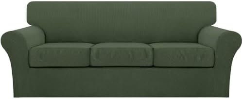 Turquoize 4 Piece Sofa Covers for 3 Cushion Couch Sofa Slipcover Soft Couch Cover for Dogs Washable Furniture Cover with 3 Individual Large Cushion Covers Feature Fabric (Large Sofa, Bronze Green)