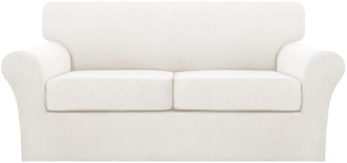 Turquoize 3 Piece Sofa Covers for 2 Cushion Couch Sofa Slipcover Soft Couch Cover for Dogs-Washable Sofa Furniture Cover with 2 Individual Cushion Covers (2 Cushion Sofa, Porcelain White)