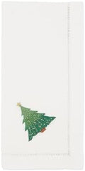 Handmade Whimsical Christmas Tree Embroidery Napkin with Hemstitched Border (Set of 6)
