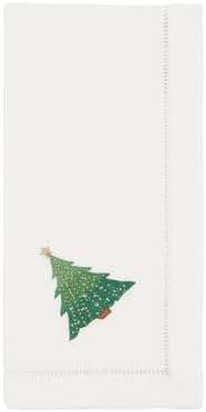 Handmade Whimsical Christmas Tree Embroidery Napkin with Hemstitched Border (Set of 6)