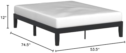 Mellow Naturalista Classic 12 Inch Solid Wood Platform Bed with Wooden Slats, Full, Black