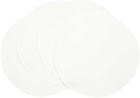 SHACOS Round Braided Placemats Set of 4 Washable Round Table Mats for Dining Table 15 inch (White, 4)
