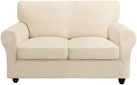 SearchI Stretch Sofa Cover Couch Cover, 3 Pieces Loveseat Slipcover with 2 Separate Cushion Cover, Washable Furniture Protector for Living Room(Loveseat, Beige)
