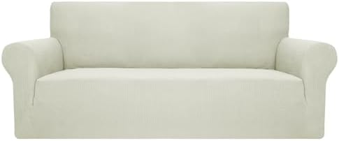 JIVINER High Stretch Couch Covers for 3 Cushion Couch 1-Piece Extra Large Sofa Covers with Elastic Bottom Anti Slip Oversized Sofa Slipcover Furniture Protector for Pets (XL Sofa, Natural)