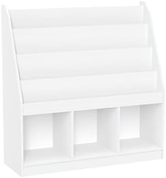 RiverRidge Kids 4 shelves Three Cubbies Bookrack, White (02-251), 11.81"D x 35"W x 36"H