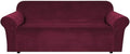H.VERSAILTEX Stretch Velvet Sofa Covers for 3 Cushion Couch Covers Furniture Protector Soft with Non Slip Elastic Bottom, Crafted from Thick Comfy Rich Velour (Large Sofa 90"-97", Burgundy)