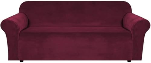 H.VERSAILTEX Stretch Velvet Sofa Covers for 3 Cushion Couch Covers Furniture Protector Soft with Non Slip Elastic Bottom, Crafted from Thick Comfy Rich Velour (Large Sofa 90"-97", Burgundy)