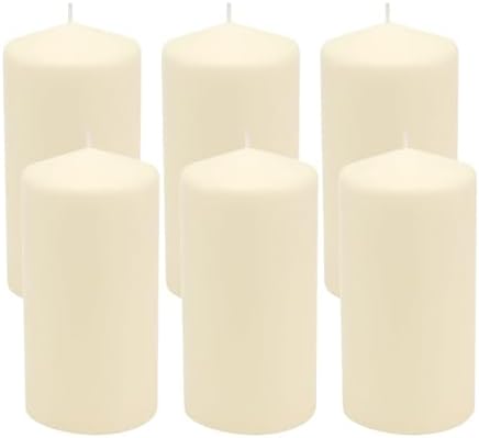 Stonebriar Unscented Pillar Candles – 65 Hour Burn Time, Long-Lasting Wax Candles for Weddings, Holidays, Home Décor & Special Events, Pack of 6, Ivory, 3" x 6"