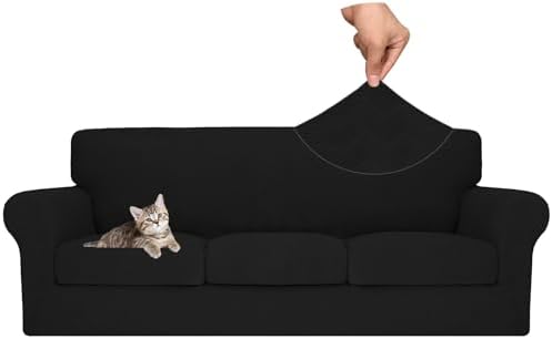 MAXIJIN 4 Piece Couch Covers for 3 Cushion Couch Sofa Covers, Stretch Couch Slipcovers for Sofas with 3 Cushions, Thick 3 Seat Furniture Protector for Dogs Pet (71"-91", Black)