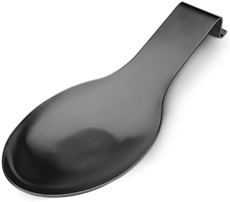 VanlonPro Stainless Steel Spoon Rest, Spatula Ladle Holder, Stainless Steel Utensil Spoon Rest Holder, Brushed Finish, Dishwasher Safe 9.8 x 3.7 Inch (Black 1PC)