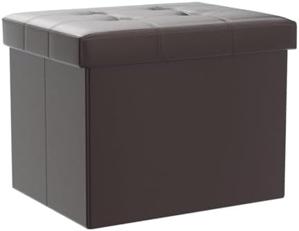 Bsketa Storage Ottoman Bench, 17" Folding Leather Foot Rest, Brown 2 Pack