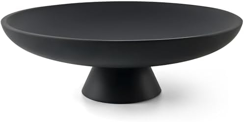 LIN CHUAN Large Decorative Bowl, Resin Pedestal Fruit Bowl, Matte Black