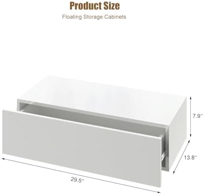 HedoAjim White Modern Floating Wall Mounted Nightstand with Drawer Storage Wood Bedside Table Small Wall Shelf for Bedroom Living Room