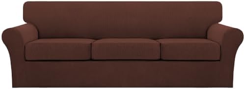 Turquoize 4 Piece Sofa Covers for 3 Cushion Couch Sofa Slipcover Soft Couch Cover for Dogs-Washable Sofa Furniture Covers with 3 Individual Large Cushion Covers (XL Sofa, Burnt Brick)