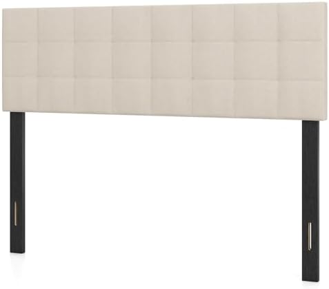 GIANTEX Linen Upholstered Headboard, Queen/Full Size Grid Quilted Linen Fabric Head Board with Wood Support Legs, Attach Frame, Width Adjustable Modern Bed Headboard Only (Beige)